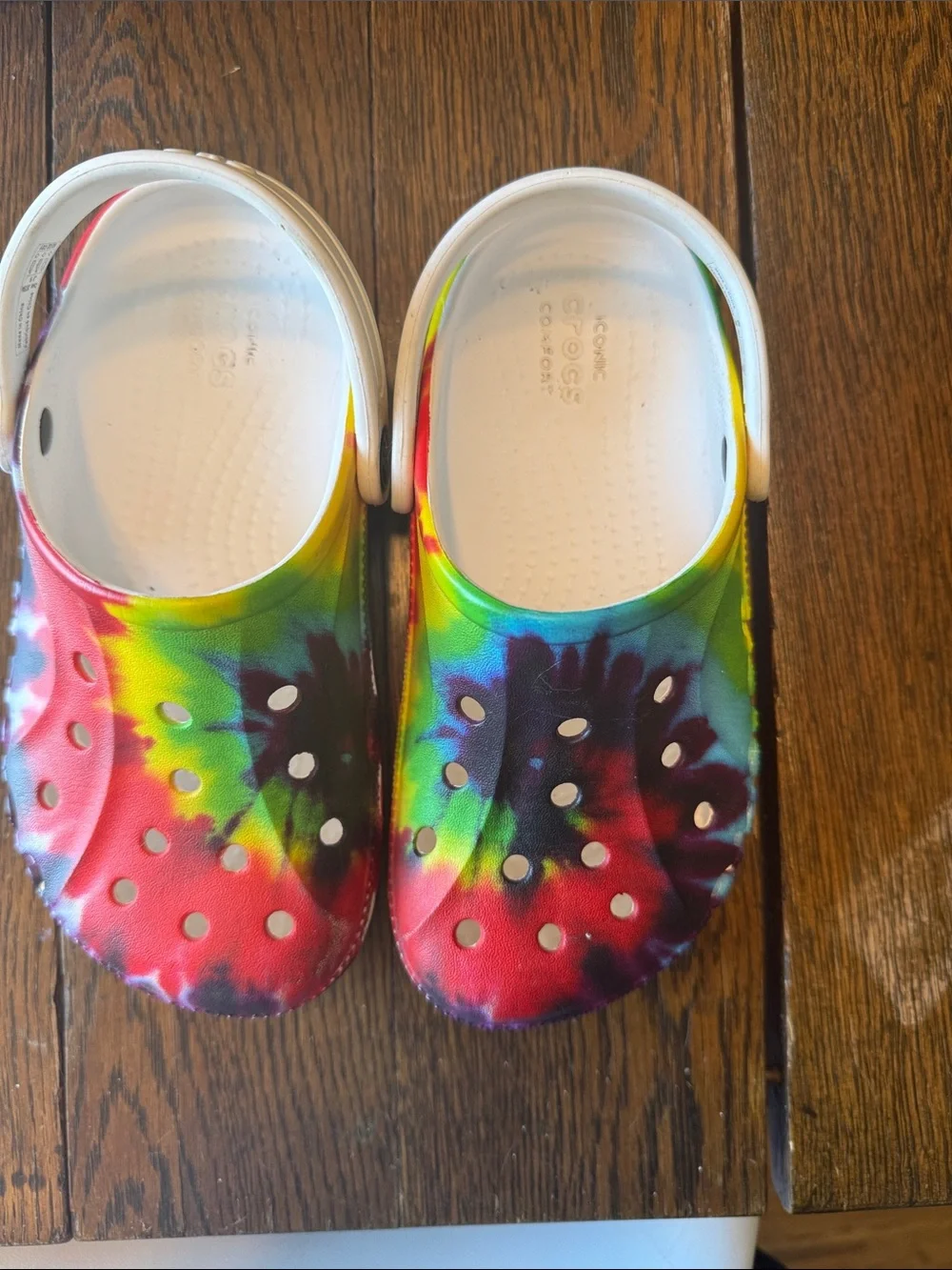 CROCS Kids Tie-Dye Classic Clog in White with Rainbow Swirl